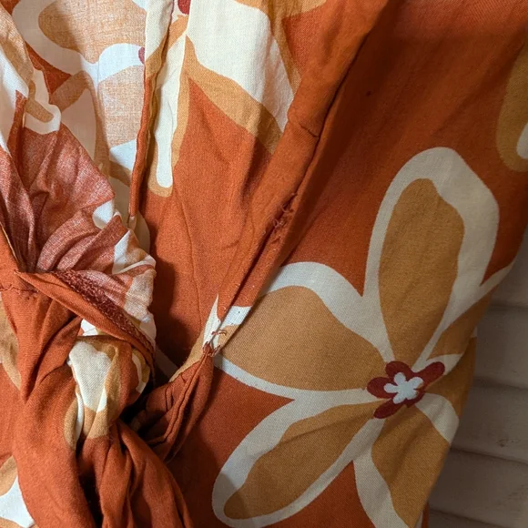 YIREH Floral Long Sleeve Wrap Dress - Orange and Cream - Picture 4 of 4